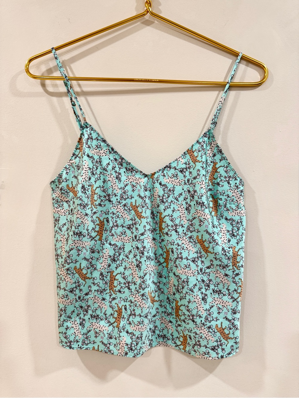 Victoria's Secret Satin Floral Leopard Cami Tank Slip Top Aqua Mint Y2K Size S
